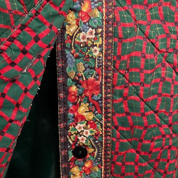 Vera Bradley Holiday Christmas Quilted Jacket Small Green Red Cottage Grandma - Picture 2 of 9